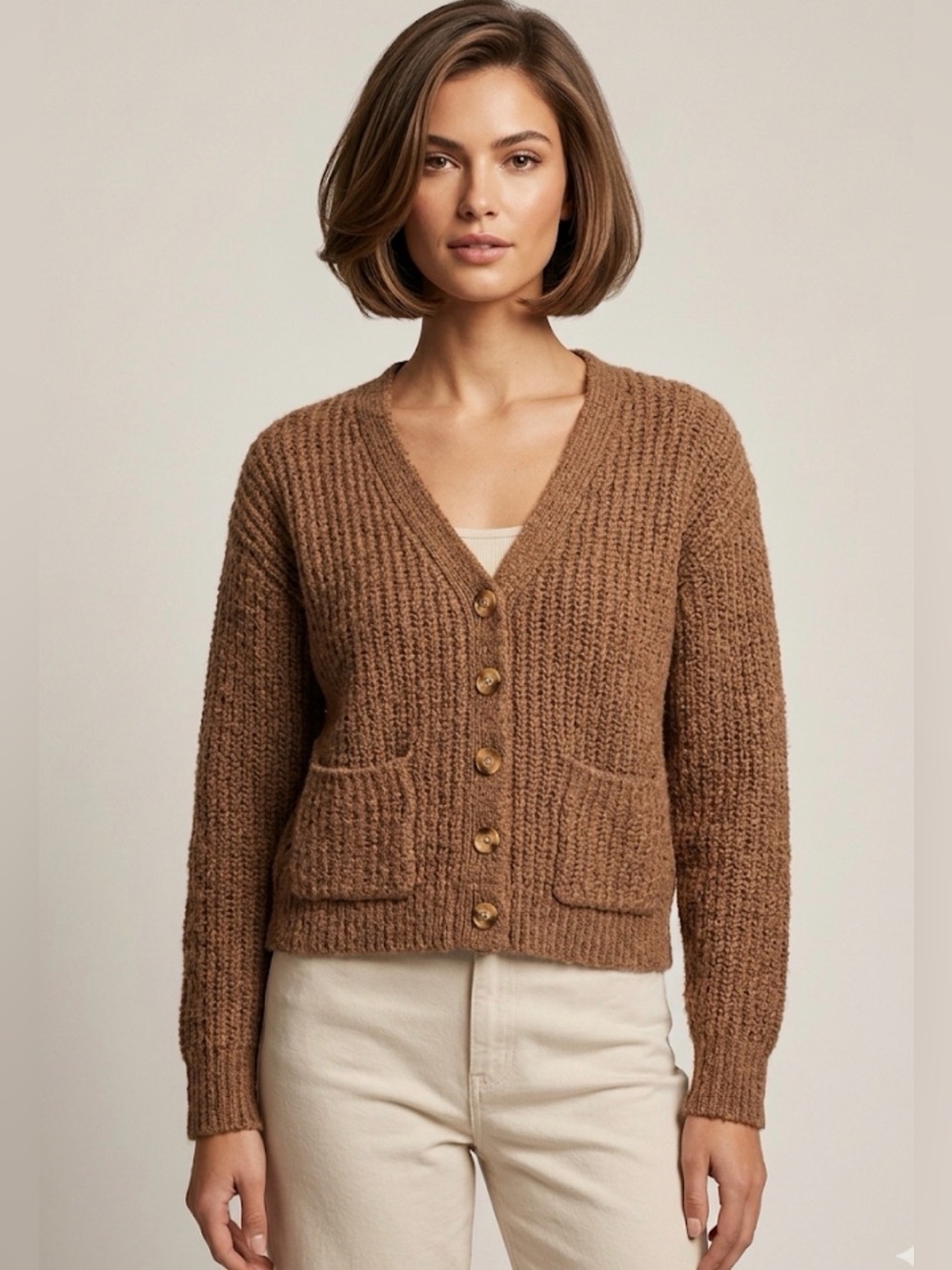 Copper Key Brown Cropped Button Cardigan Sweater Size S Excellent(C51)
